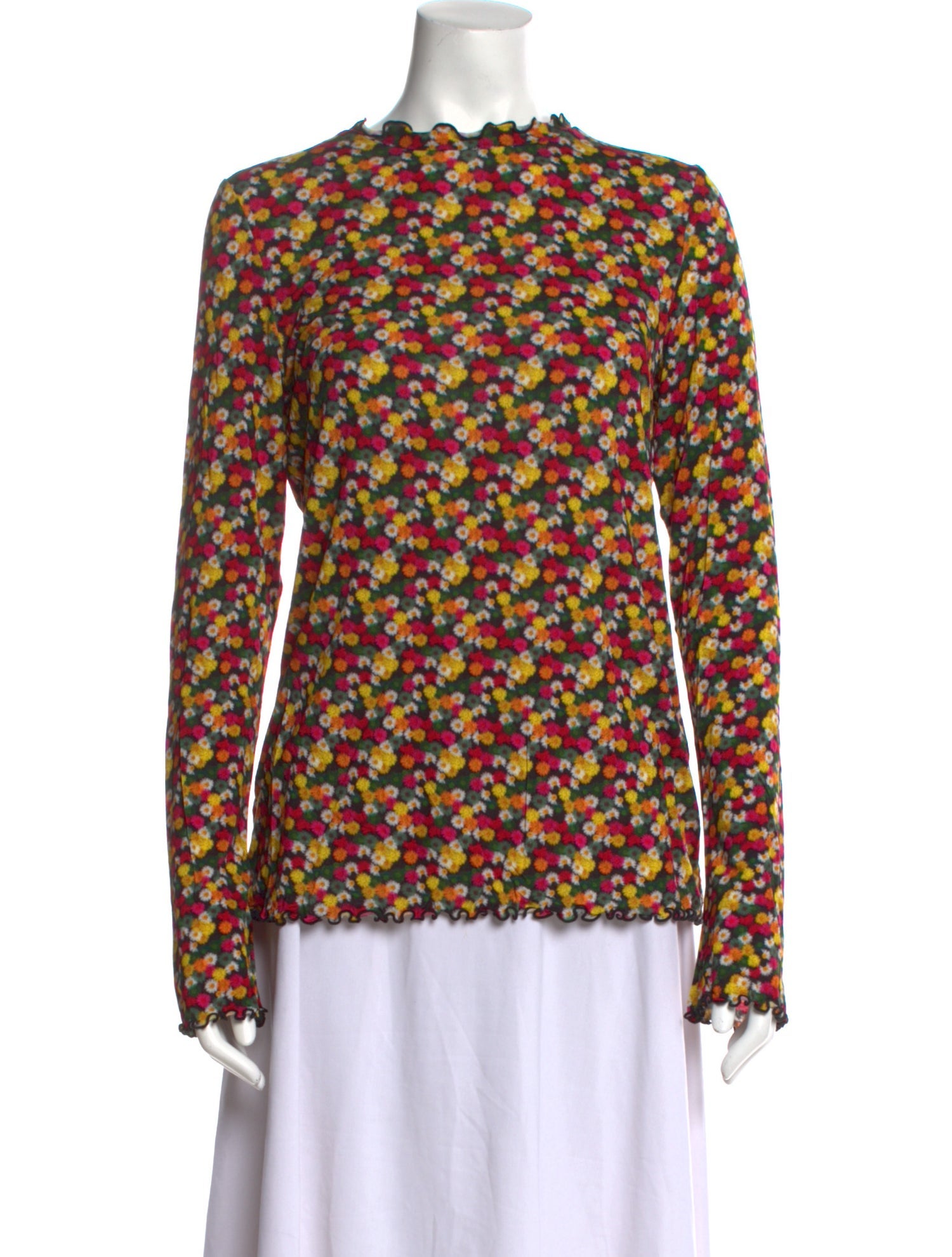Jonathan Cohen Floral Print Mock Neck Blouse