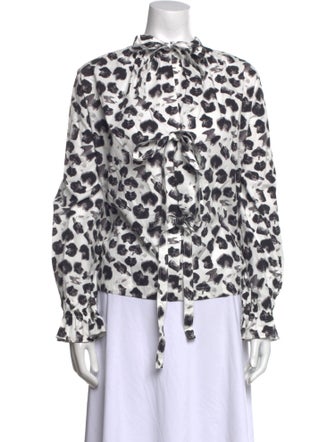 Jonathan Cohen Animal Print Mock Neck Blouse
