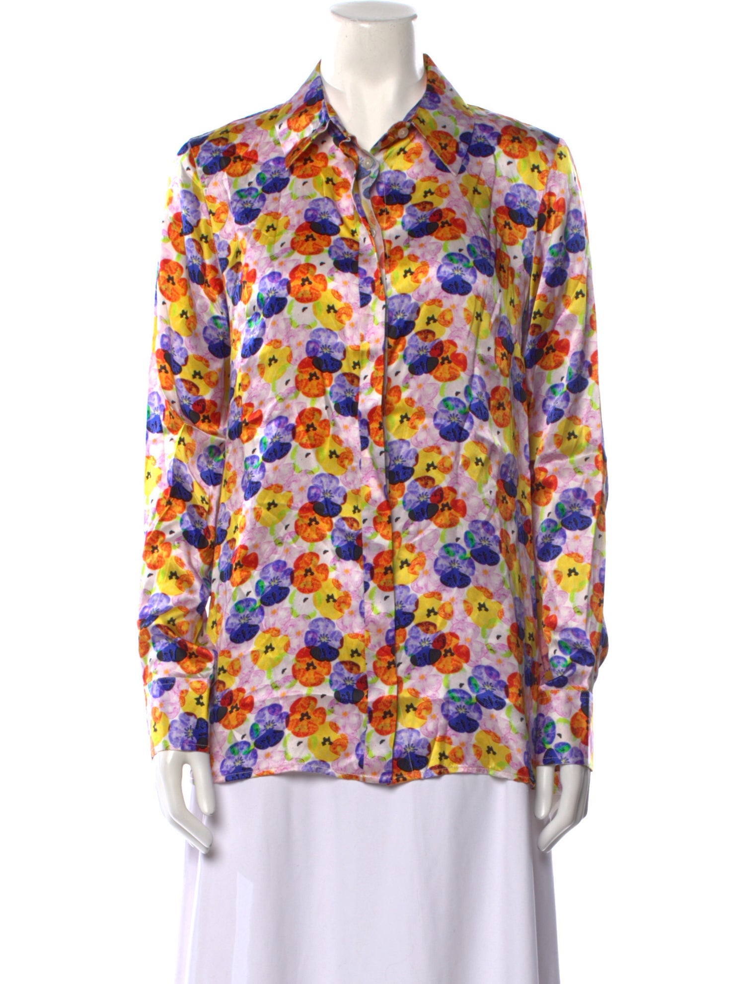 Jonathan Cohen Silk Floral Print Button-Up Top