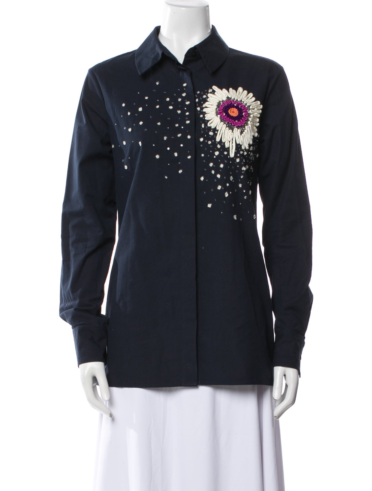 Jonathan Cohen Silk Polka Dot Print Button-Up Top