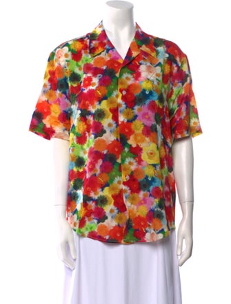 Jonathan Cohen Silk Floral Print Button-Up Top