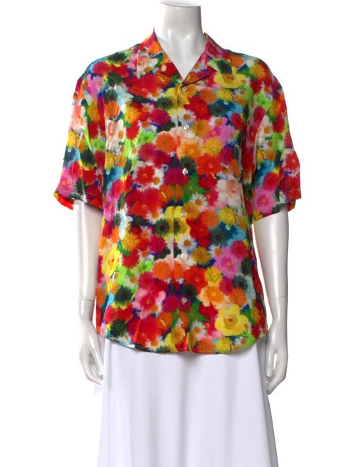 Jonathan Cohen Silk Floral Print Button-Up Top