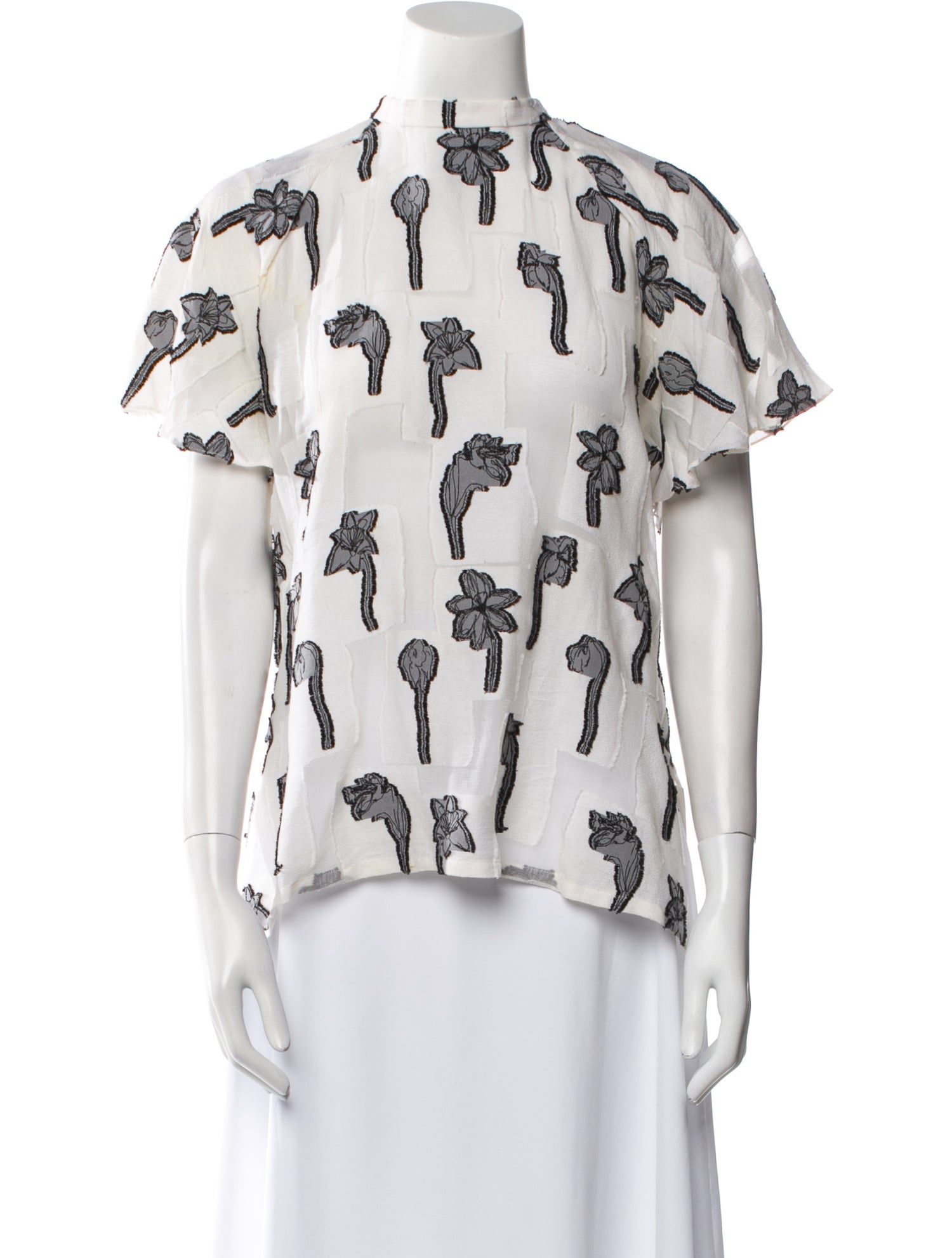 Jonathan Cohen Printed Mock Neck Blouse