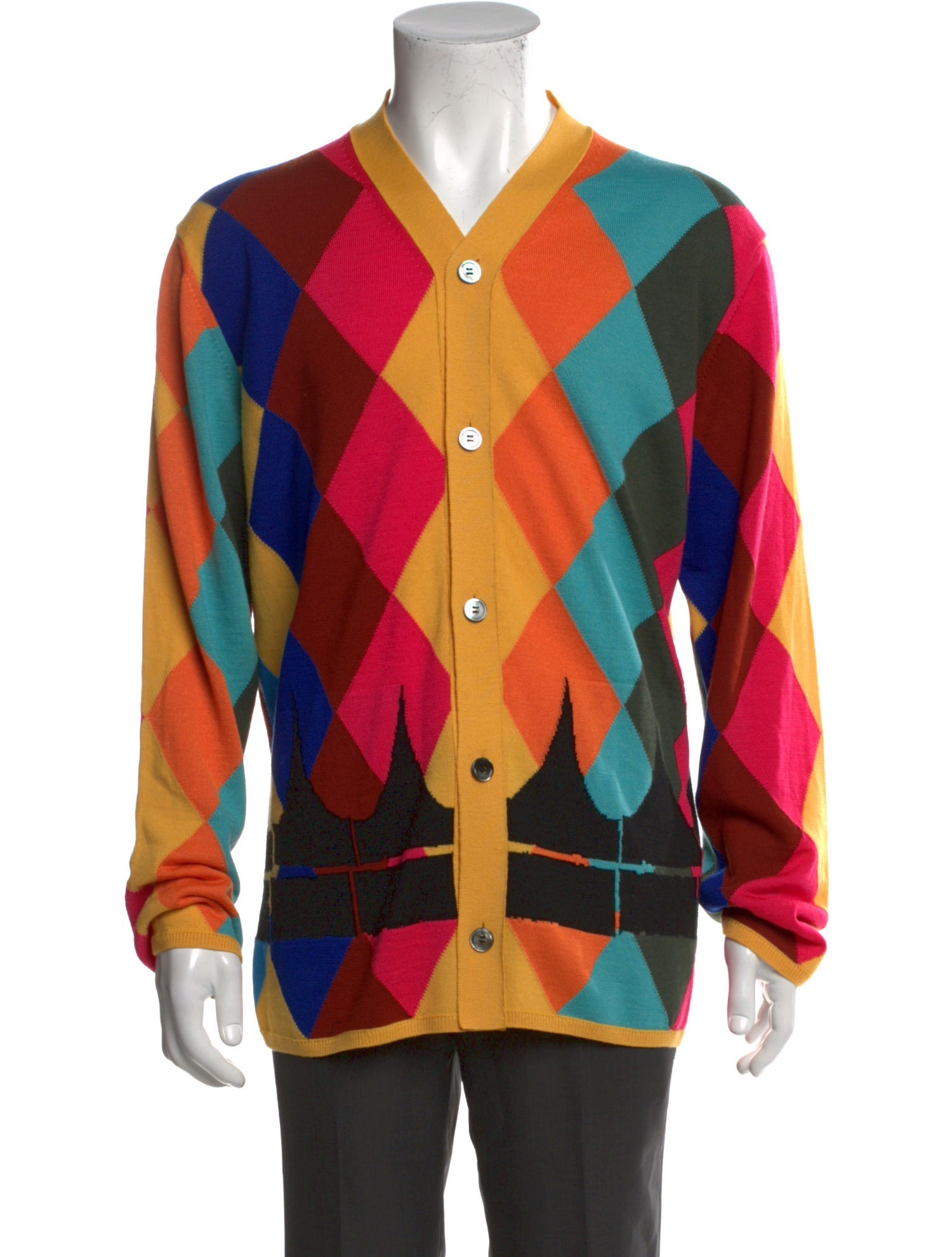 Comme des Garçons Homme Plus Colorblock Pattern V-Neck Cardigan