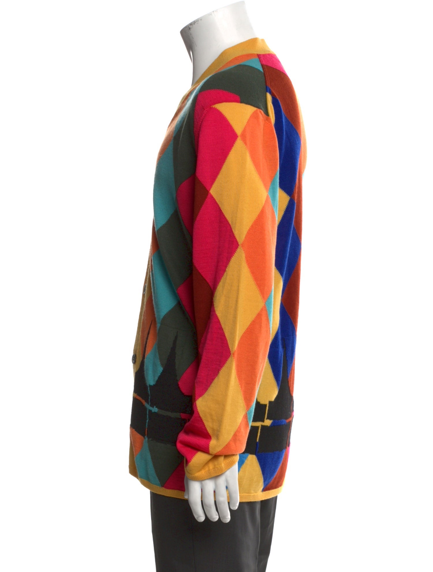 Comme des Garçons Homme Plus Colorblock Pattern V-Neck Cardigan