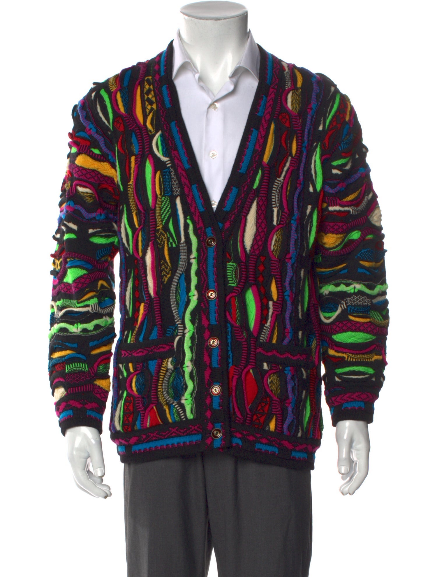 Coogi Wool Graphic Print Cardigan