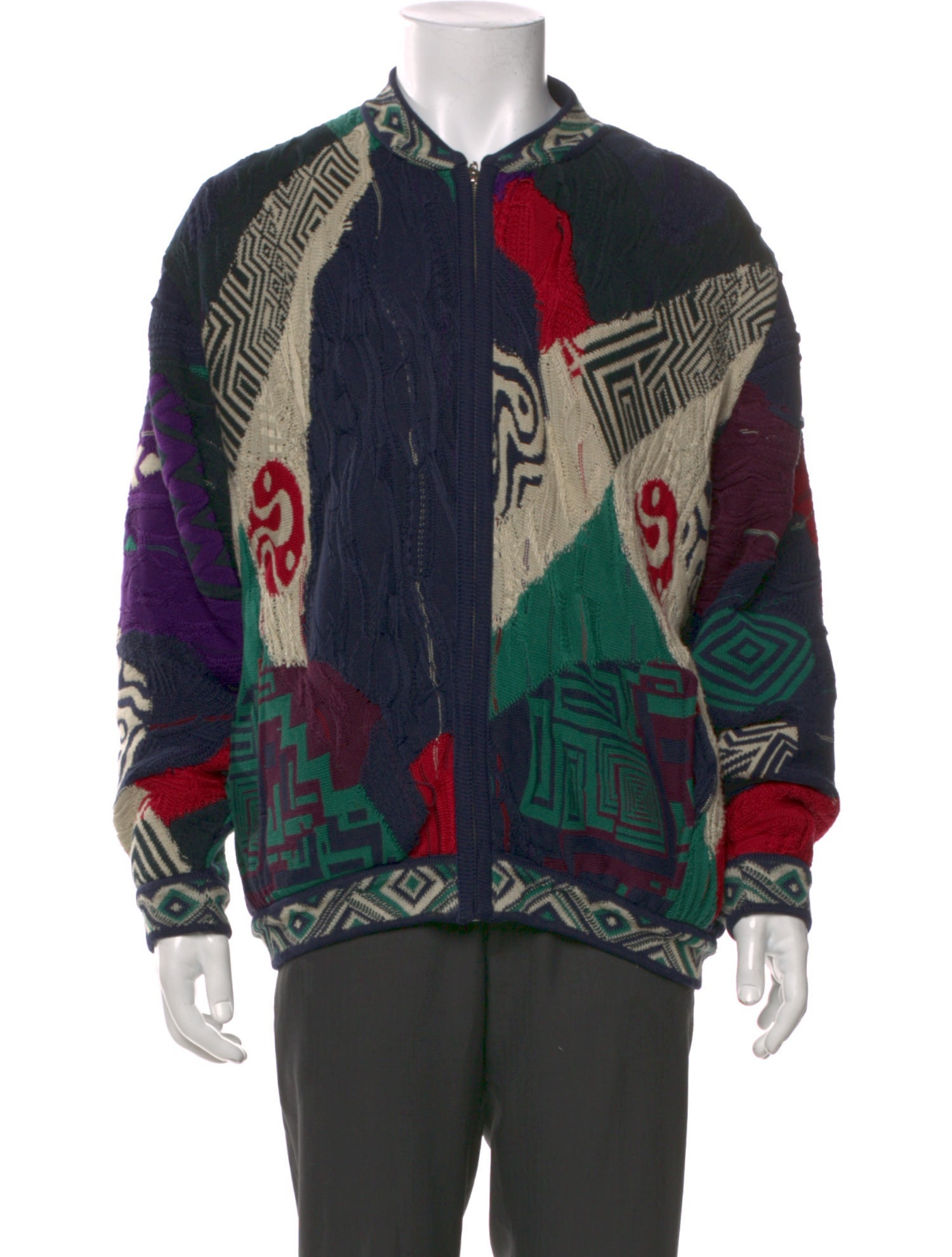 Coogi Printed Mock Neck Cardigan