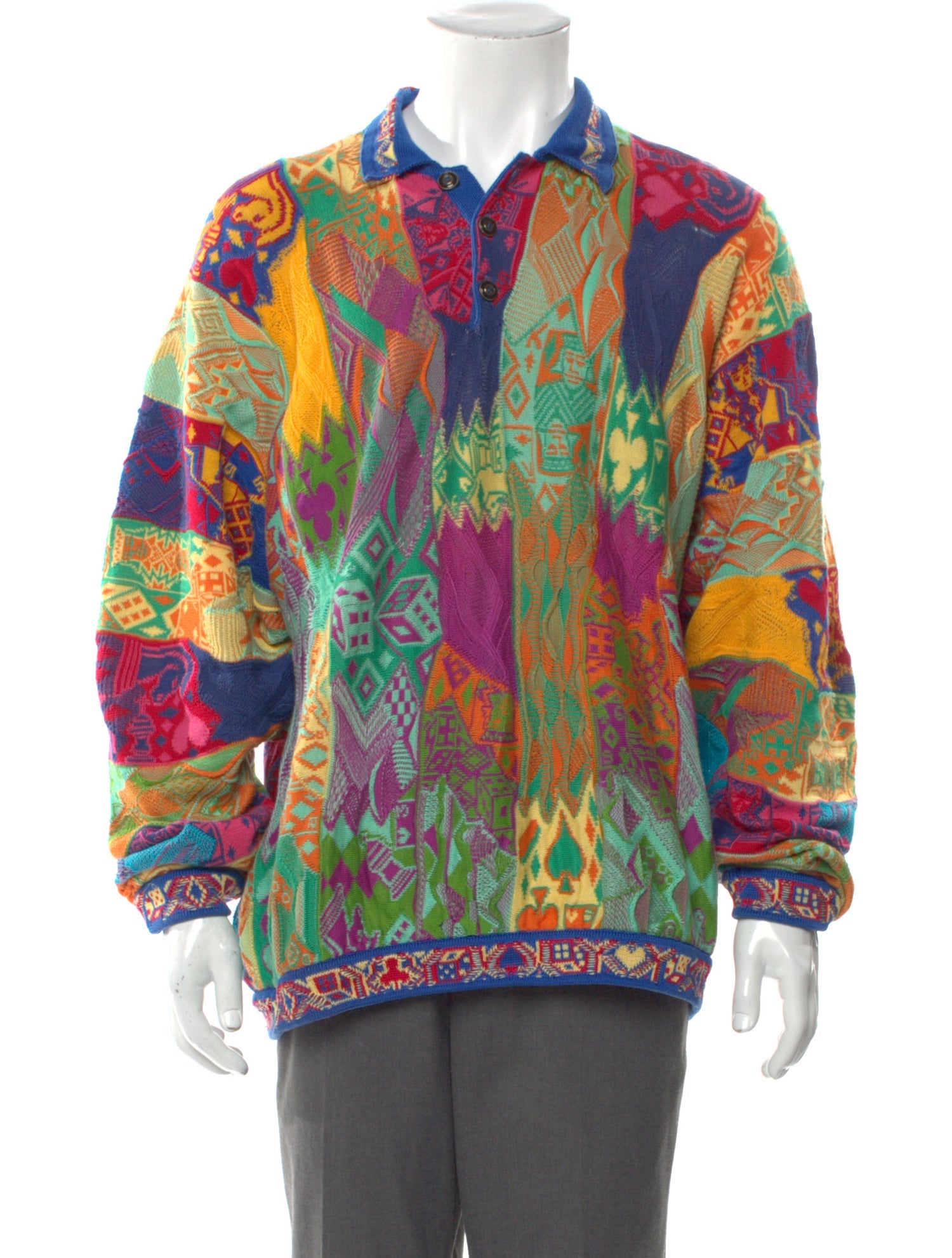 Coogi Printed Collar Polo Sweater