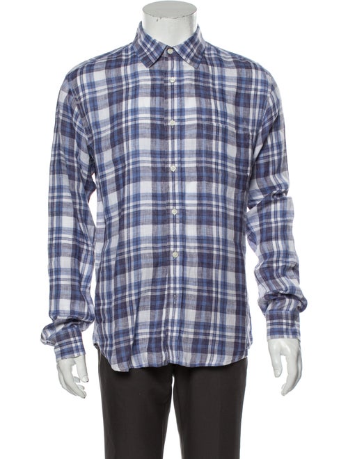 Corridor Linen Plaid Print Shirt Blue