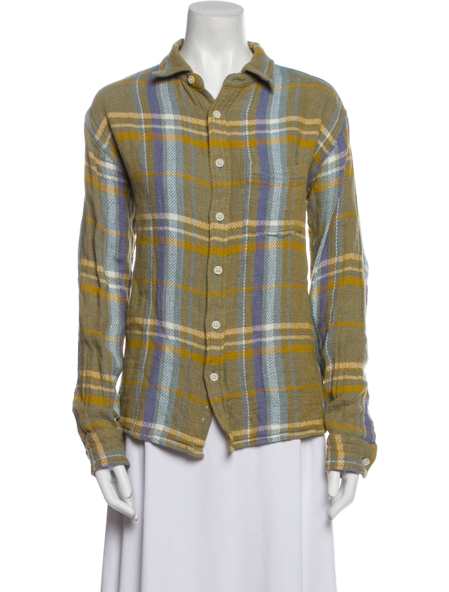 Corridor Plaid Print Long Sleeve Button-Up Top