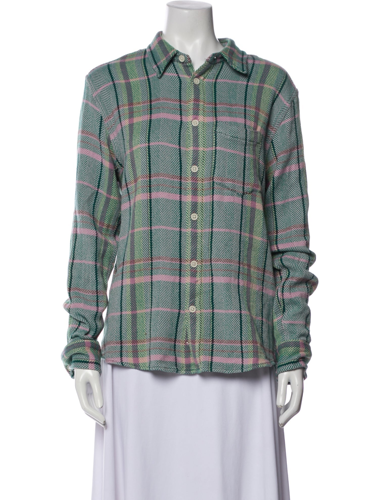 Corridor Plaid Print Long Sleeve Button-Up Top