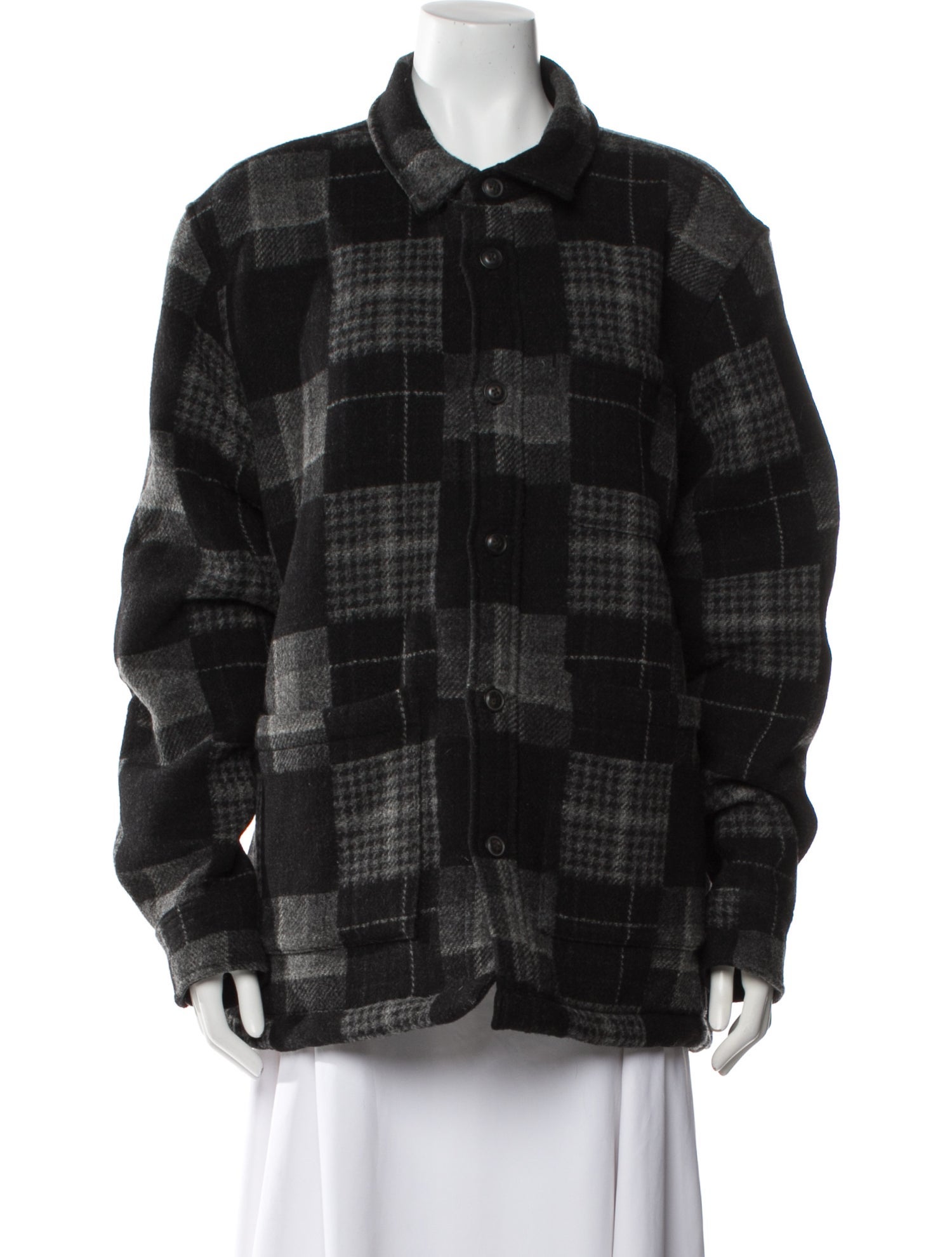 Corridor Merino Wool Plaid Print Faux Fur Jacket