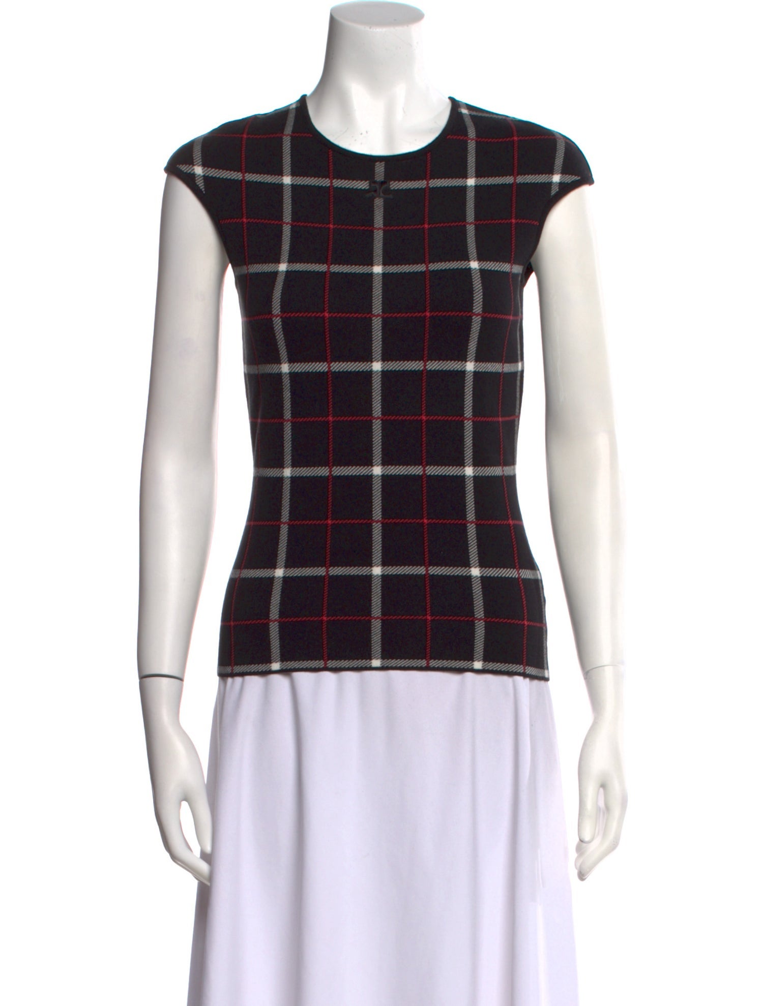 Courrèges Plaid Print Crew Neck Top w/ Tags