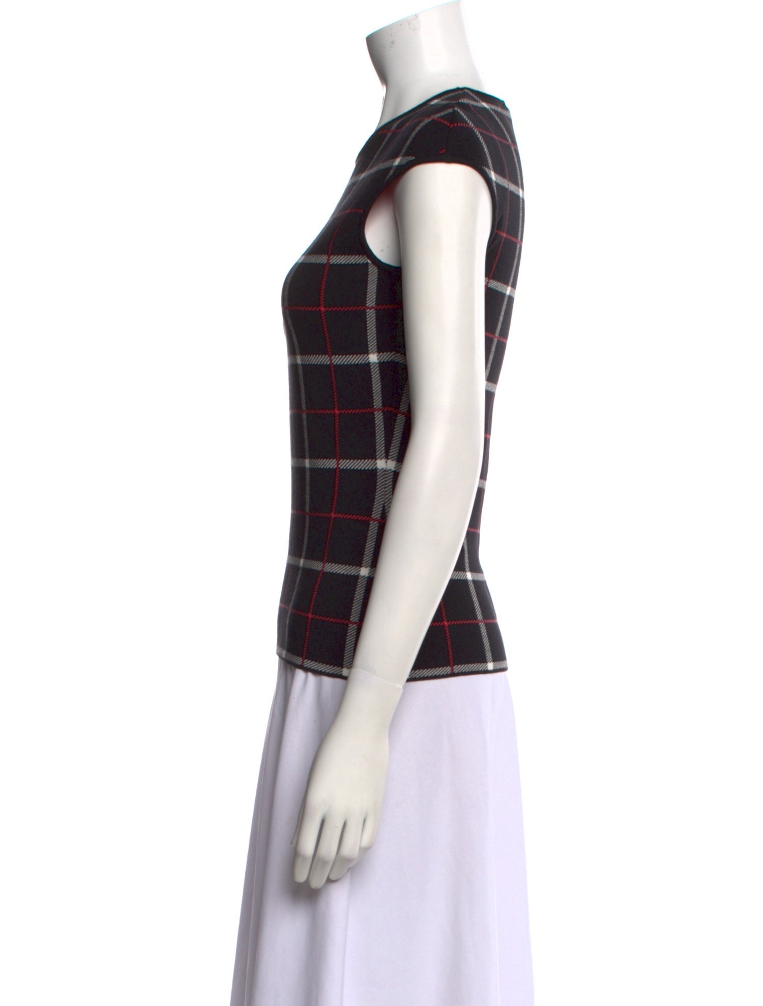 Courrèges Plaid Print Crew Neck Top w/ Tags