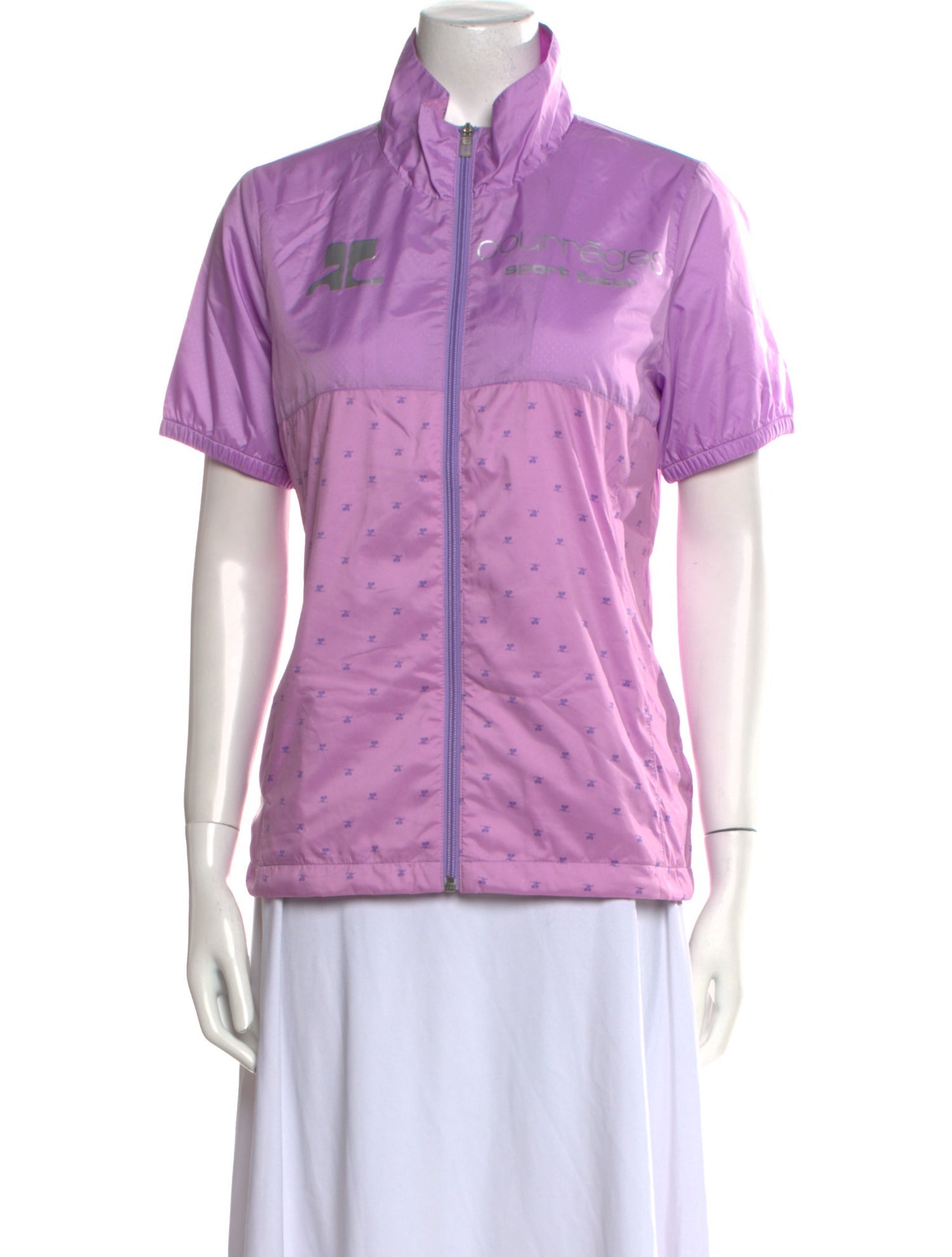 Courrèges Mock Neck Short Sleeve Button-Up Top