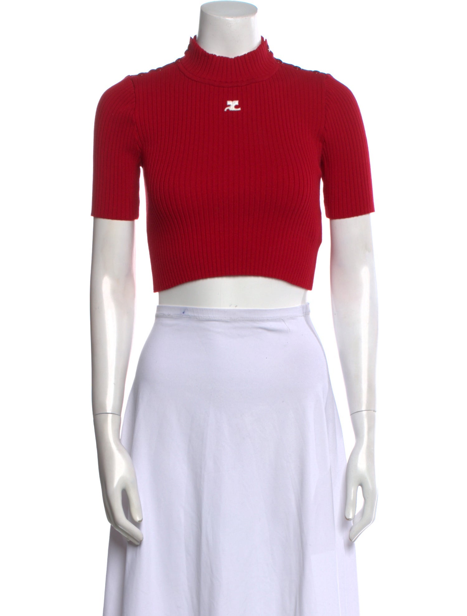 Courrèges Mock Neck Short Sleeve Crop Top