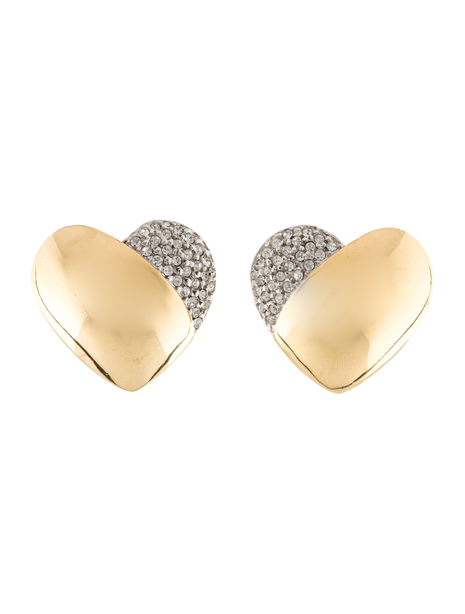 Courrèges Vintage Crystal Heart Clip-On Earrings