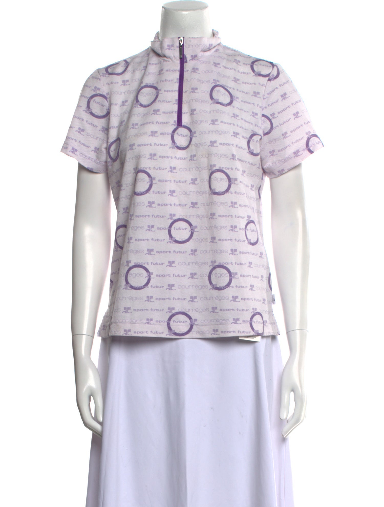 Courrèges Printed Mock Neck Button-Up Top