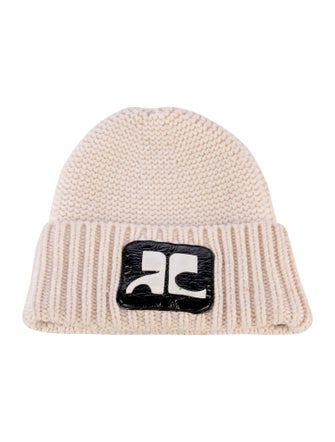 Courrèges Wool Knit Leather Trim Embellished Beanie