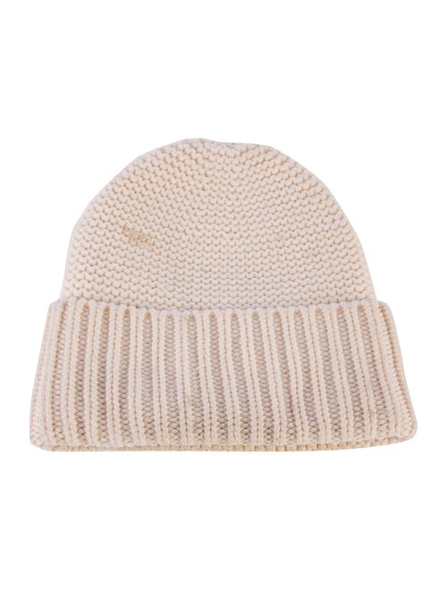 Courrèges Wool Knit Leather Trim Embellished Beanie