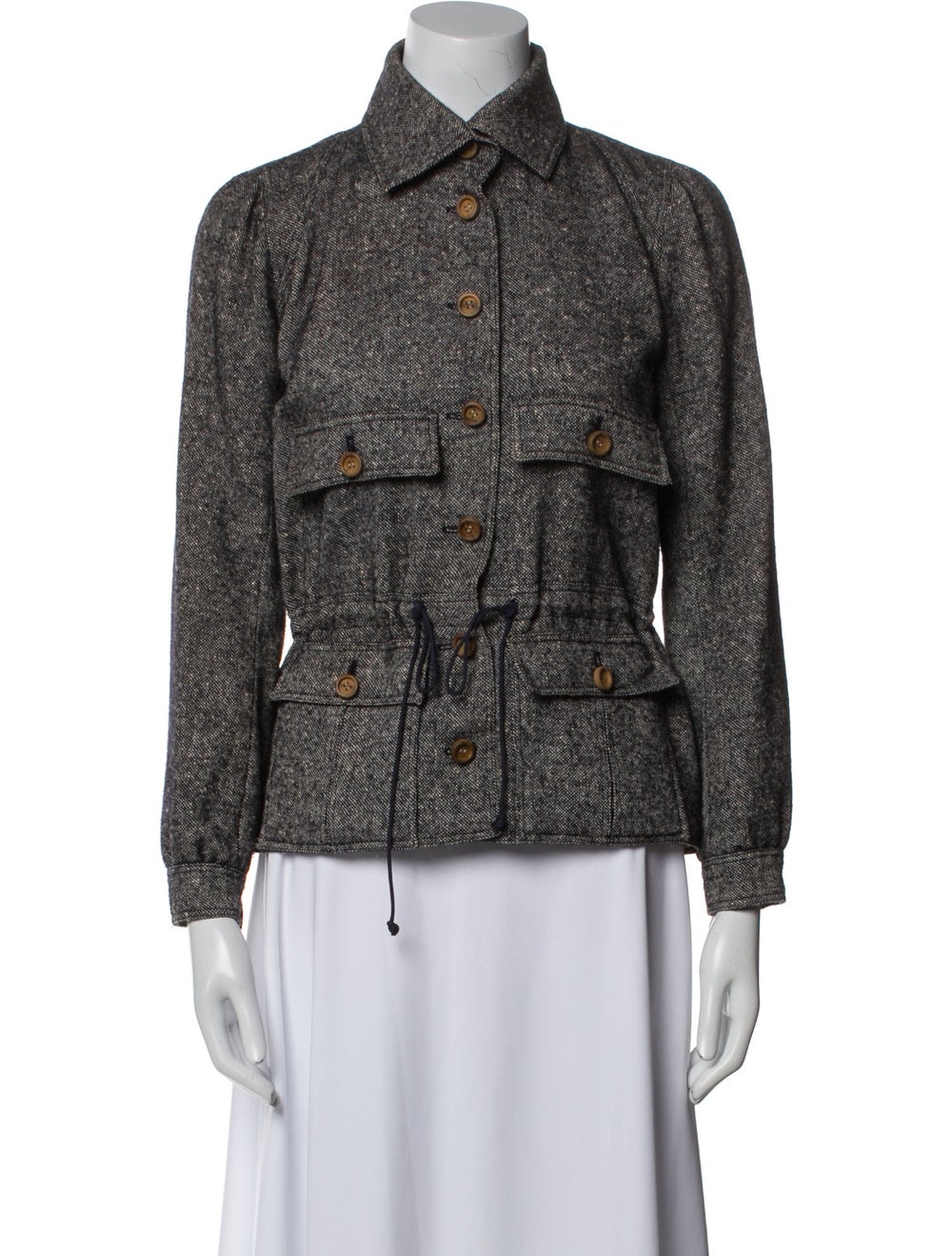 Courrèges Wool Jacket White Tweed Pattern Pointed… - image 1
