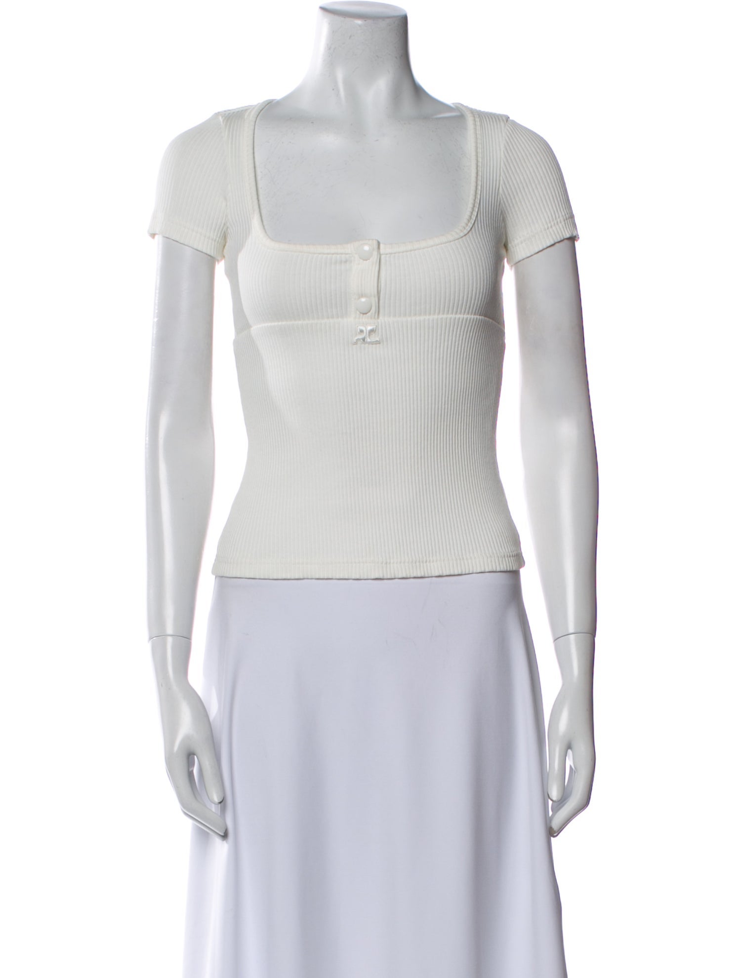 Courrèges Square Neckline Short Sleeve Crop Top