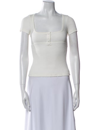 Courrèges Square Neckline Short Sleeve Crop Top