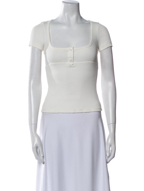Courrèges Square Neckline Short Sleeve Crop Top