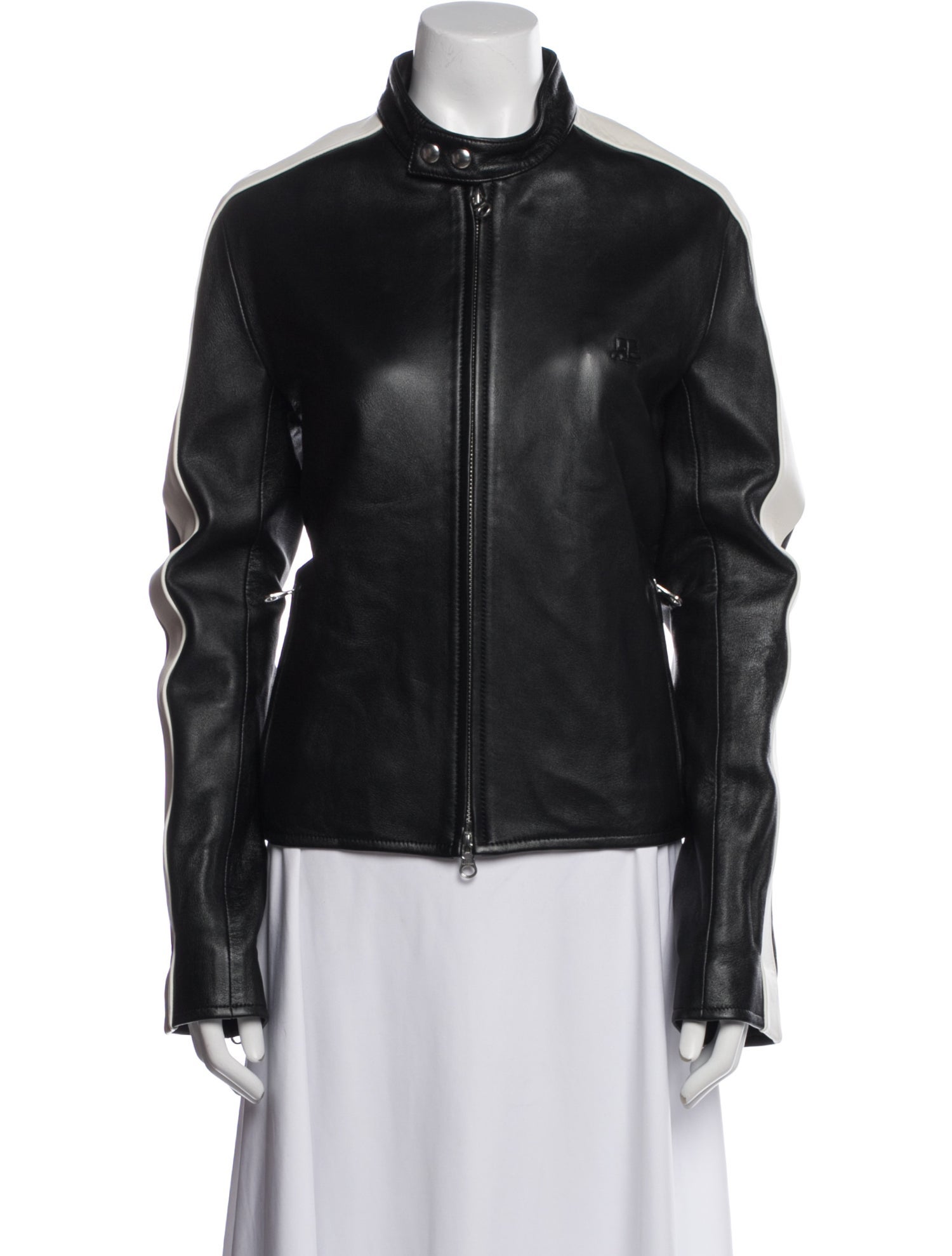 Courrèges Lamb Leather Striped Biker Jacket