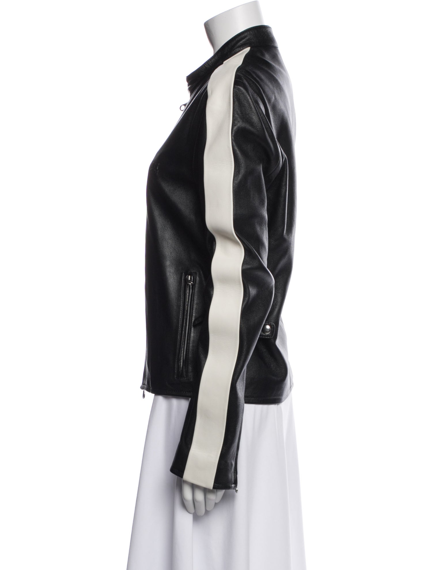 Courrèges Lamb Leather Striped Biker Jacket