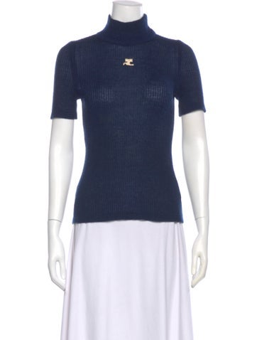 Pre-owned Courrèges Turtleneck Short Sleeve Top In Blue