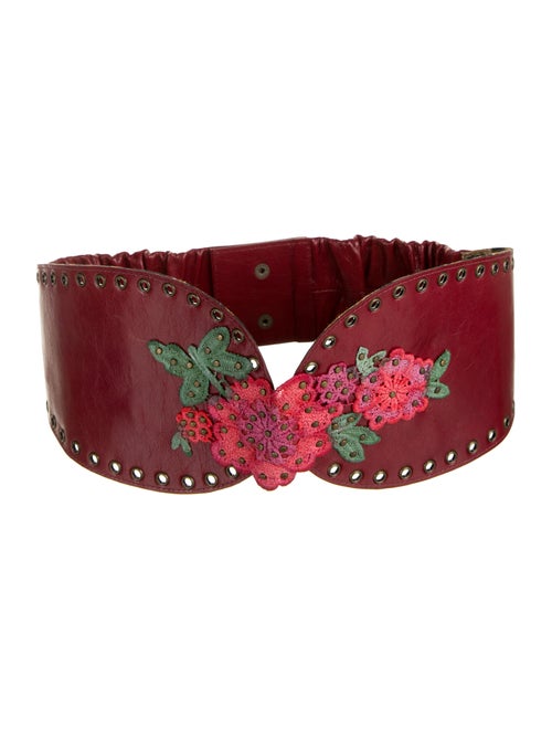Cecilia Prado Leather Embroidered Belt Red
