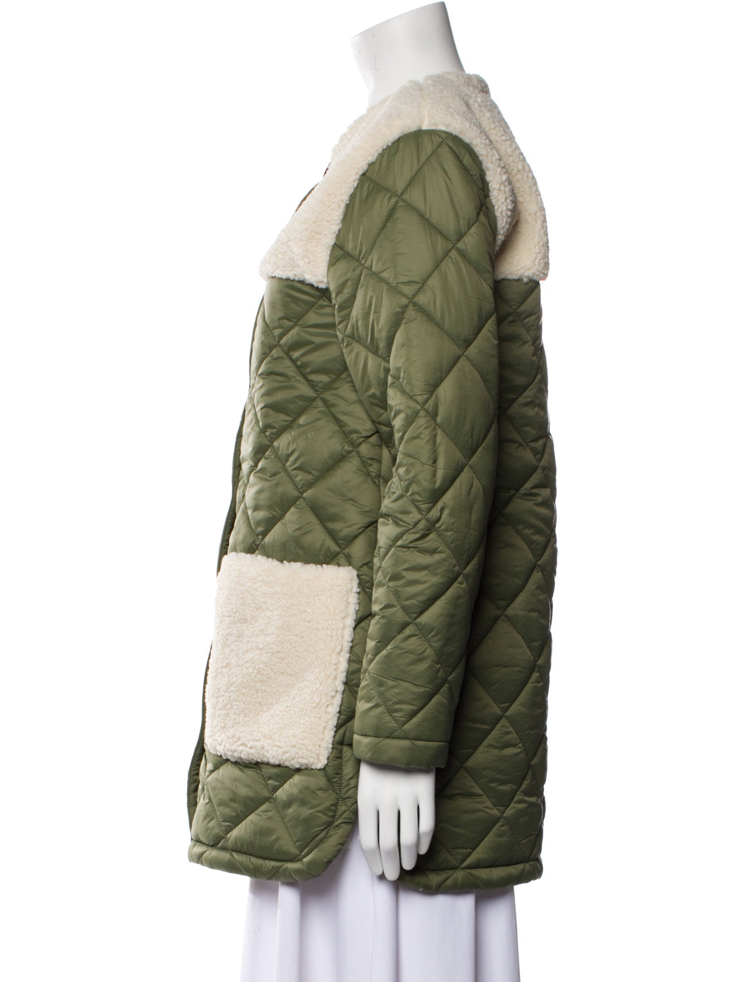 Central Park West Colorblock Pattern Faux Fur Coat