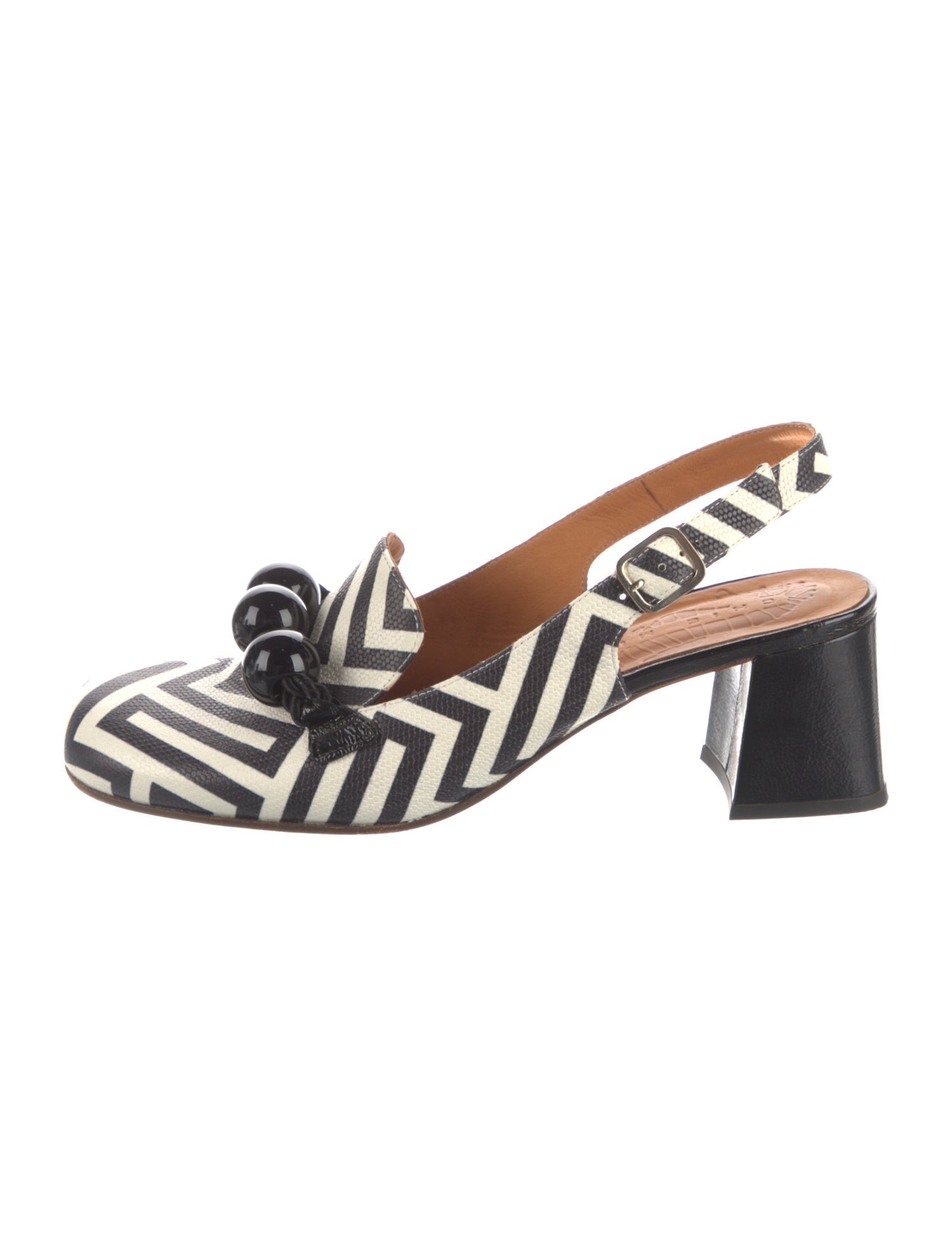 Chie Mihara Embossed Leather Printed Slingback Sandals