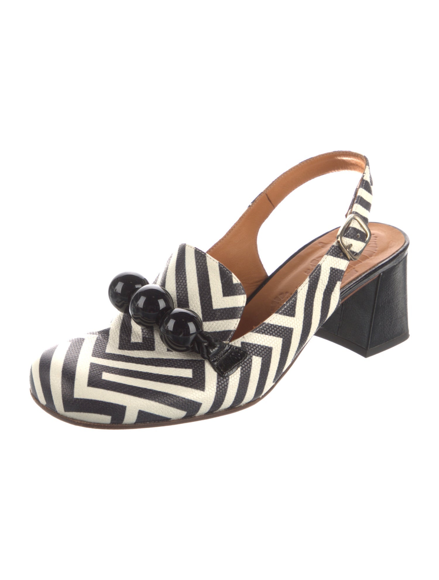 Chie Mihara Embossed Leather Printed Slingback Sandals