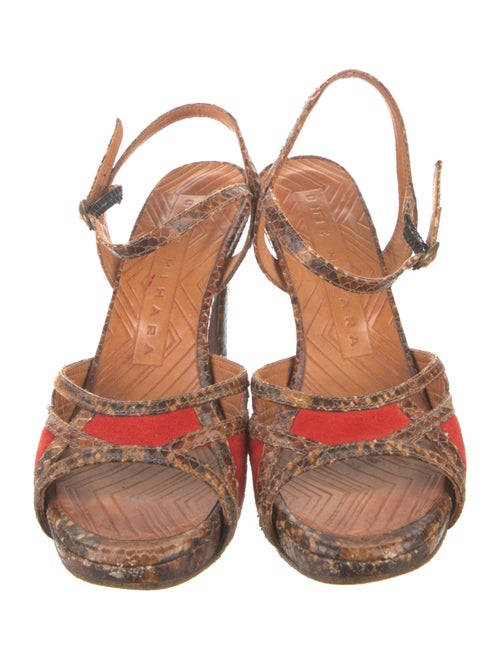 Chie Mihara Embossed Leather Animal Print Slingback Sandals