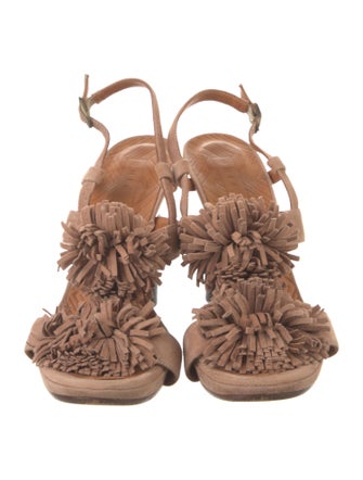 Chie Mihara Suede Fringe Trim Accent Slingback Sandals