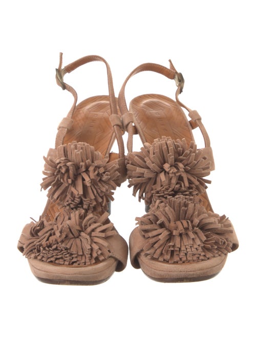 Chie Mihara Suede Fringe Trim Accent Slingback Sandals