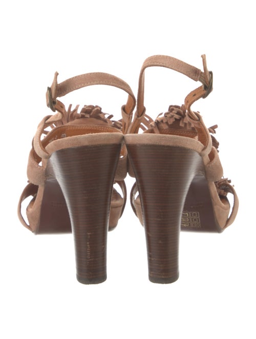 Chie Mihara Suede Fringe Trim Accent Slingback Sandals