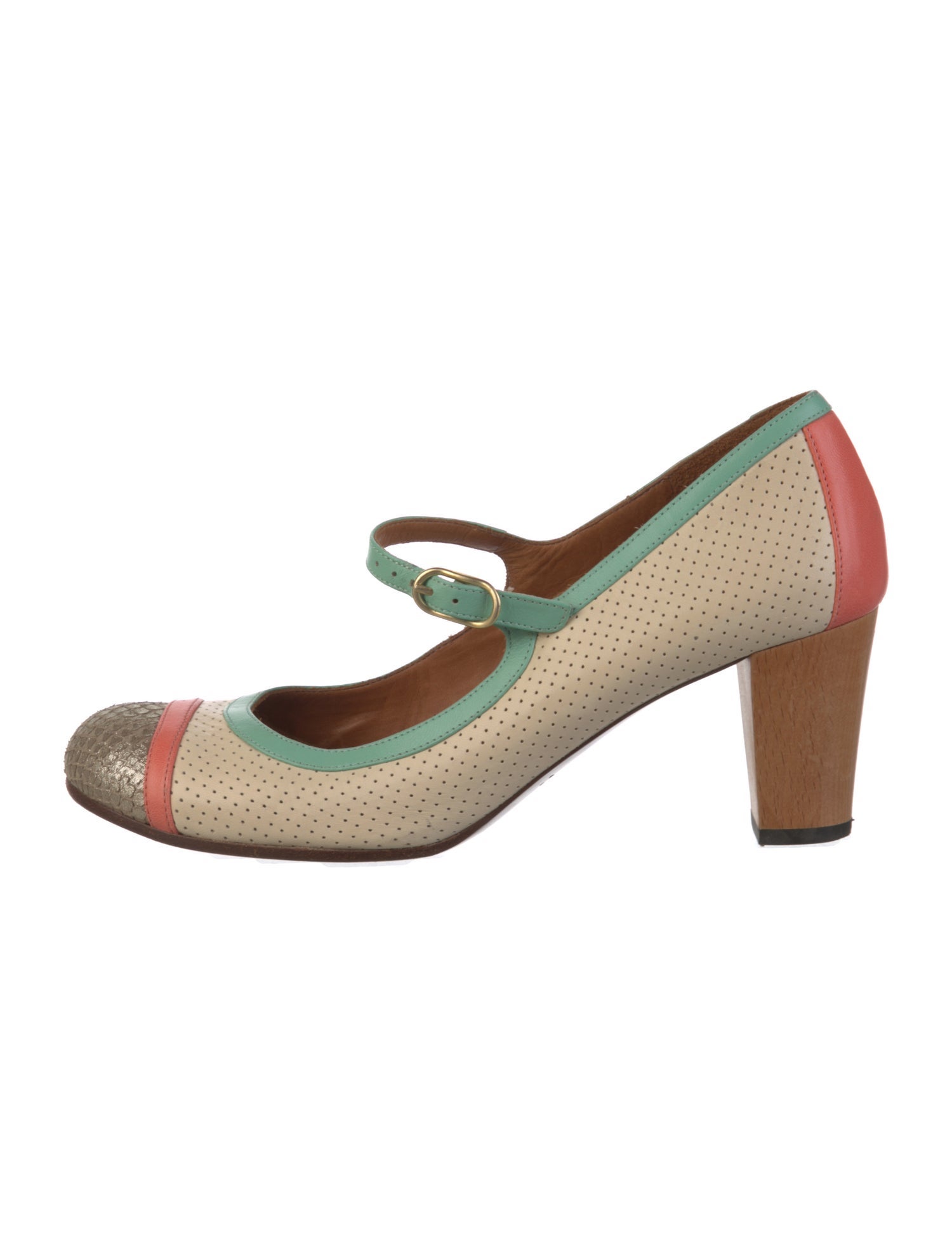 Chie Mihara Leather Colorblock Pattern Pumps