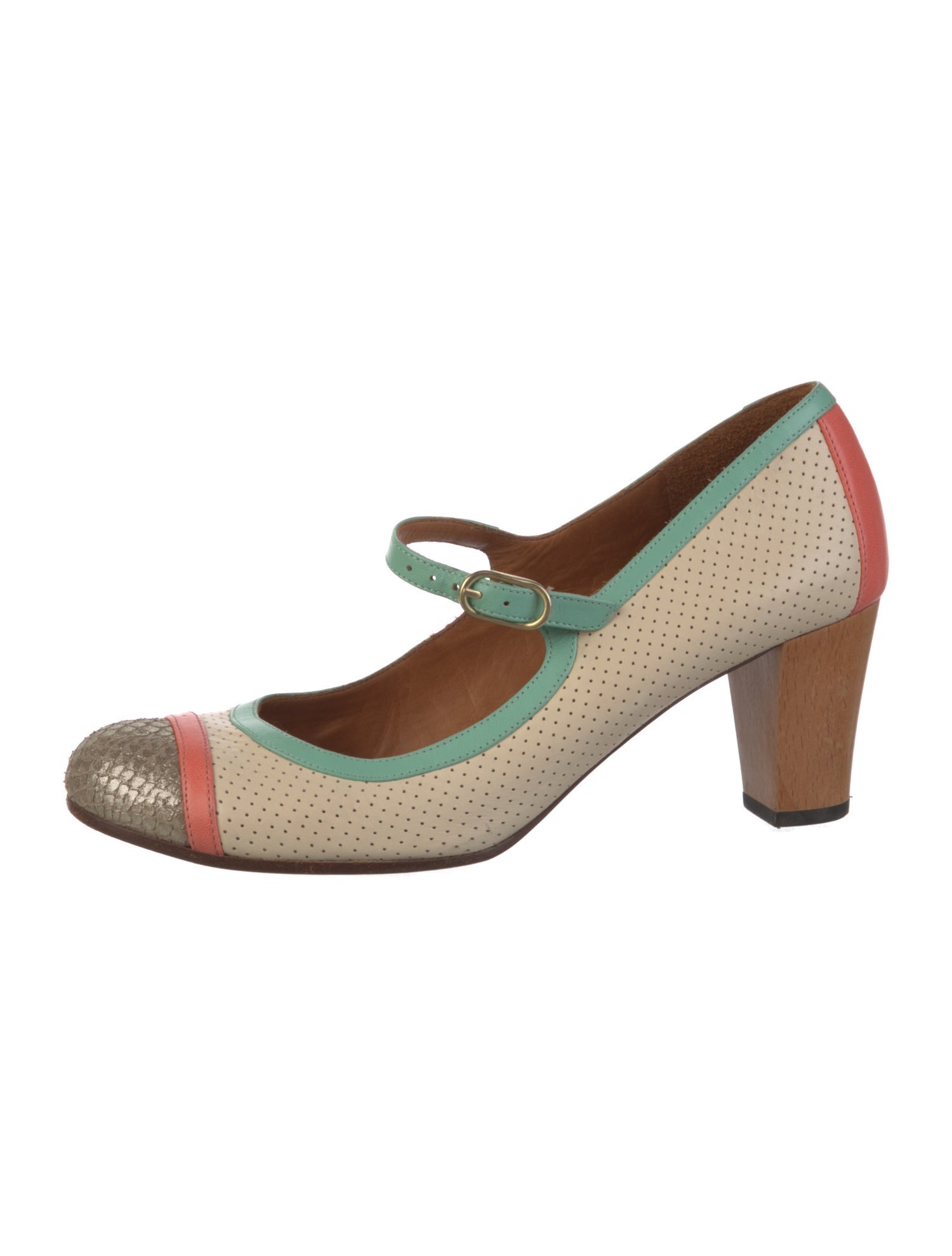Chie Mihara Leather Colorblock Pattern Pumps