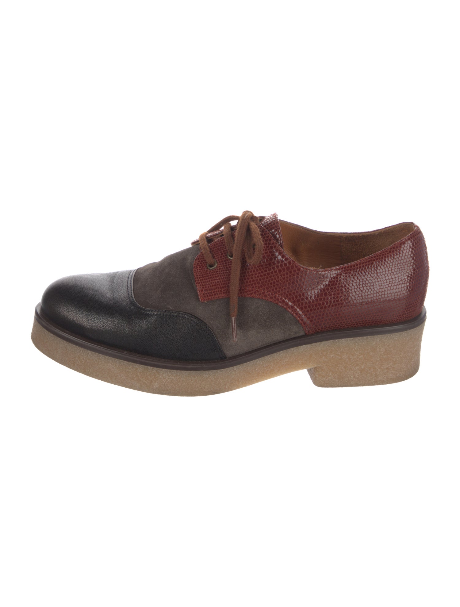 Chie Mihara Leather Colorblock Pattern Oxfords