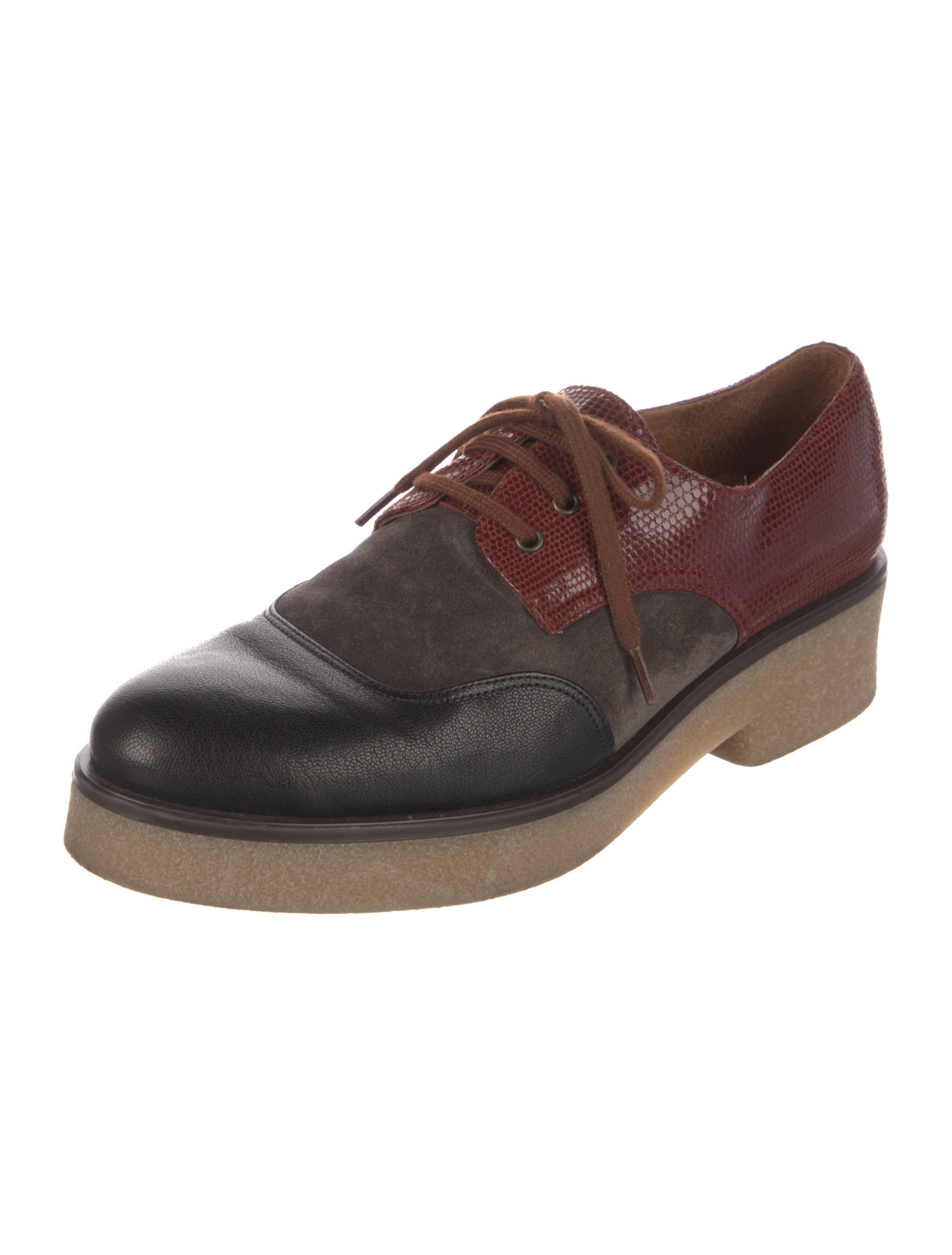 Chie Mihara Leather Colorblock Pattern Oxfords