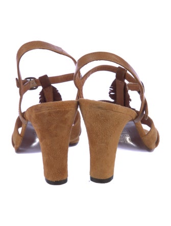 Chie Mihara Leather Fringe Trim Accent T-Strap Sandals