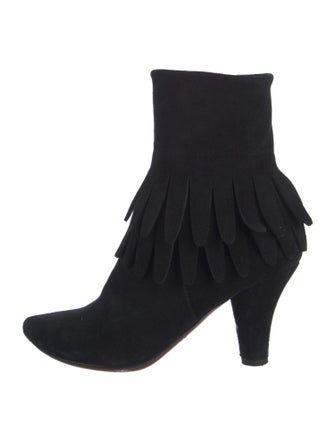 Chie Mihara Suede Fringe Trim Accent Sock Boots