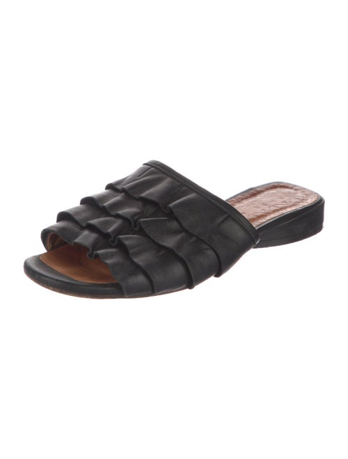 Chie Mihara Leather Ruffle Embellishment Slides