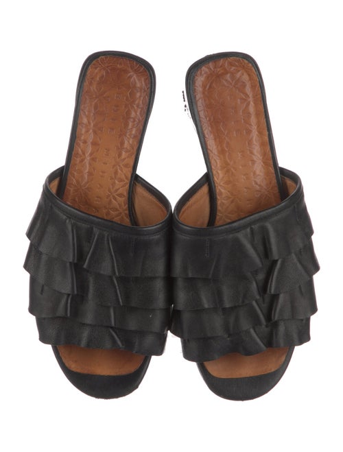 Chie Mihara Leather Ruffle Embellishment Slides