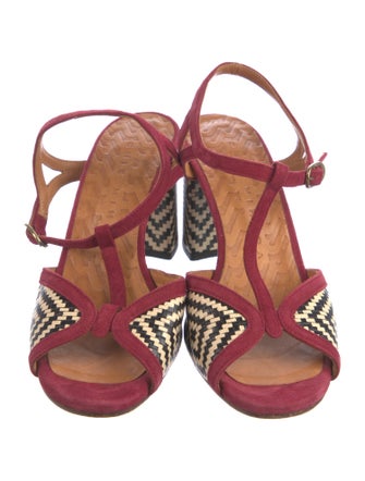 Chie Mihara Suede Printed T-Strap Sandals