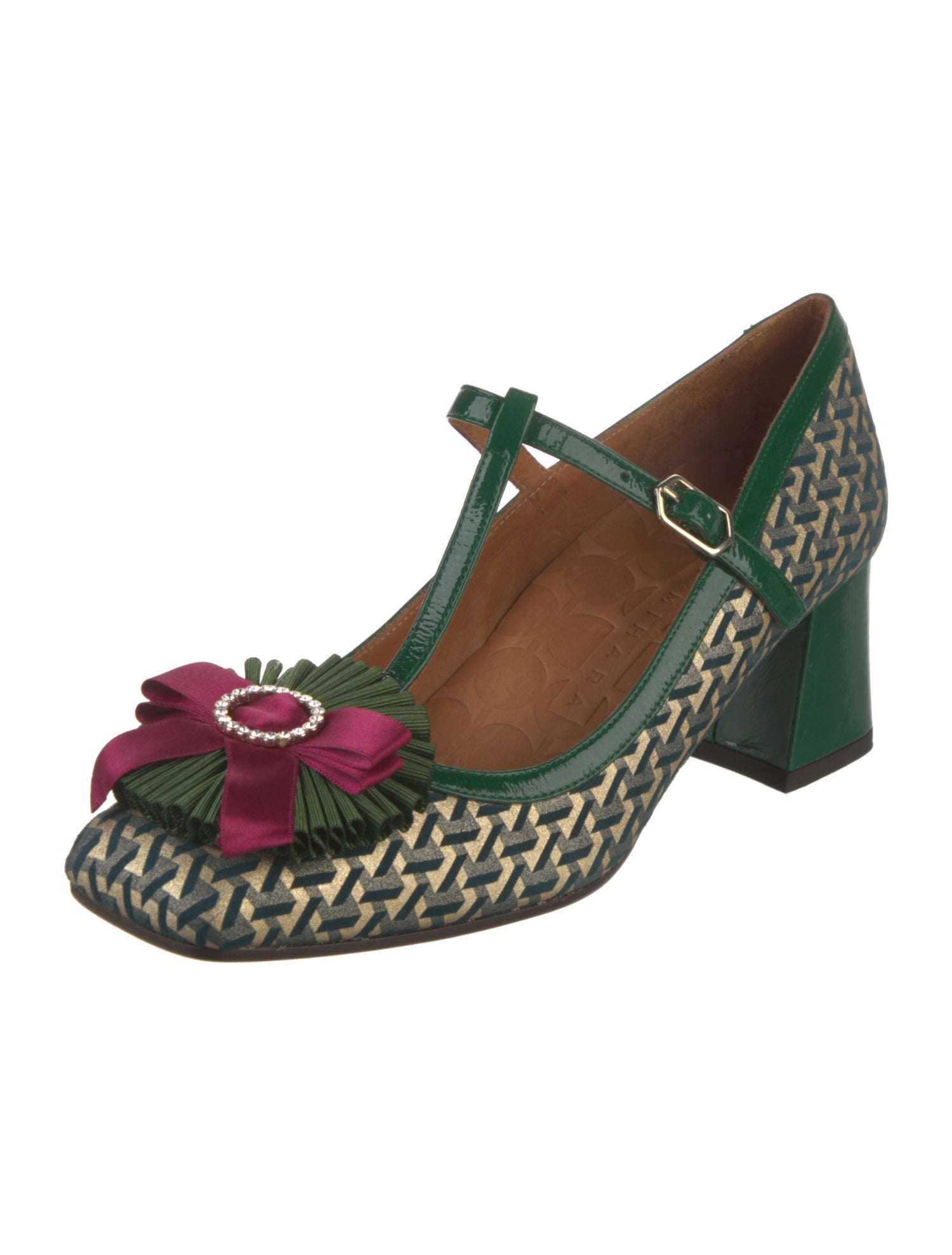 Chie Mihara Satin Printed T-Strap Pumps w/ Tags