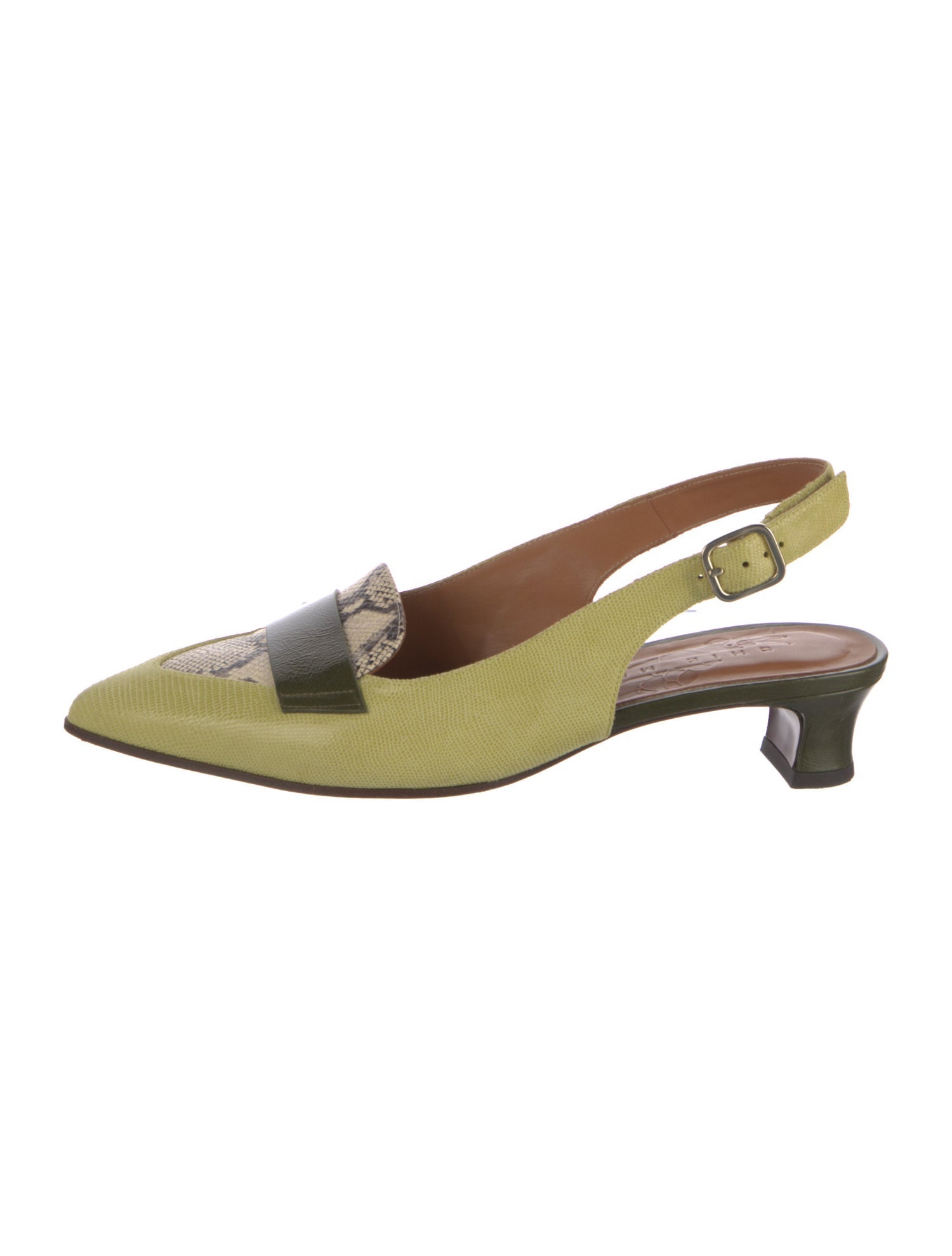 Chie Mihara Leather Animal Print Slingback Pumps